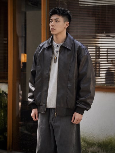 復古解構美式機車服風皮衣cleanfit廓形機車夾克3