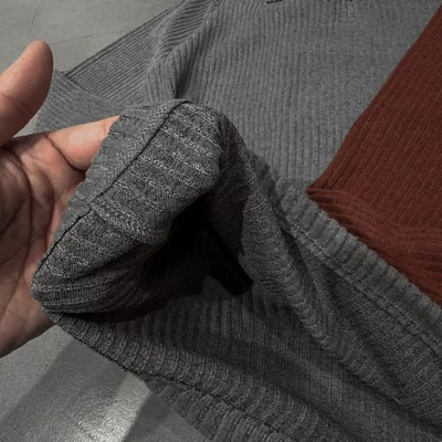 合身超彈力坑條亨利領長袖TEE18