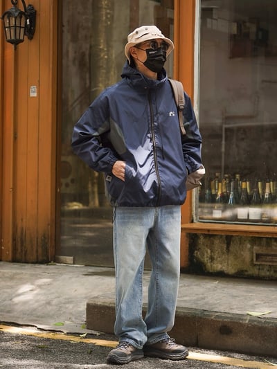 日系百搭美式復古水洗做舊寬鬆直筒牛仔褲4