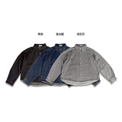 金屬釦不修邊水洗短版牛仔襯衫式外套18