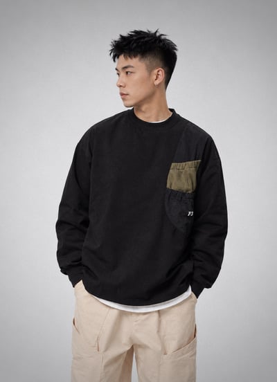 户外機能速乾口袋圓領復古日系Cityboy休閒男寬鬆長袖9