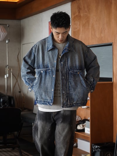 美式復古水洗做舊牛仔外套5