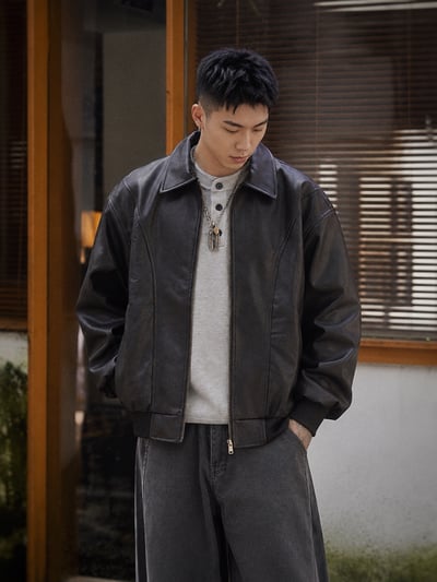 復古解構美式機車服風皮衣cleanfit廓形機車夾克5