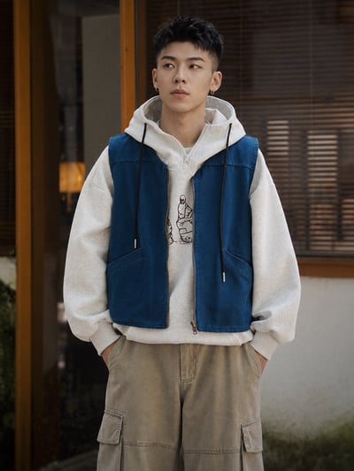 日系羊羔毛復古休閒工裝馬甲潮流男外穿背心8