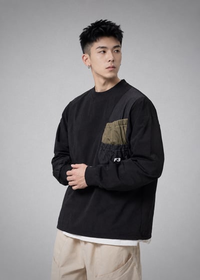 户外機能速乾口袋圓領復古日系Cityboy休閒男寬鬆長袖10