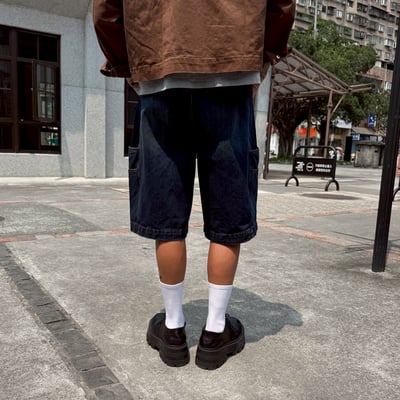 立體口袋水洗牛仔七分寬褲5
