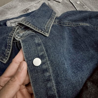 金屬釦不修邊水洗短版牛仔襯衫式外套17