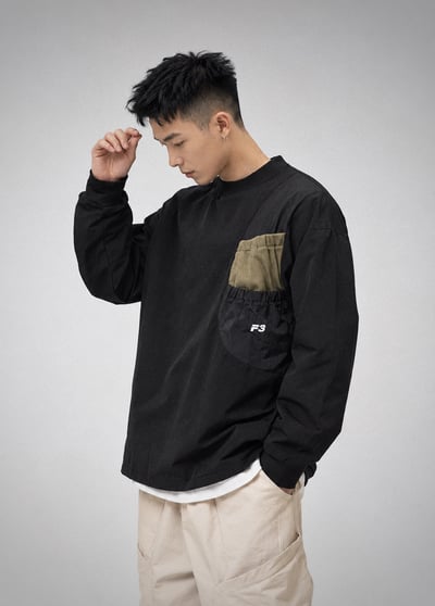 户外機能速乾口袋圓領復古日系Cityboy休閒男寬鬆長袖8