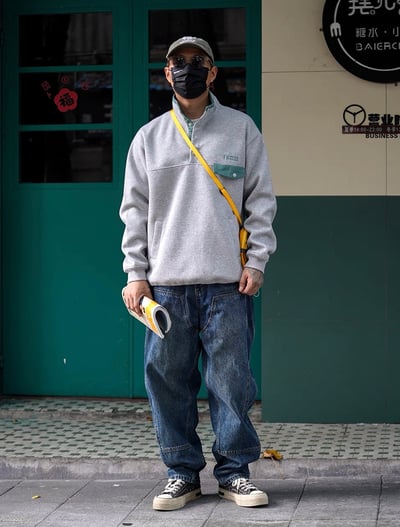 日系復古水洗做舊牛仔褲寬鬆潮流休閒長褲錐形拼接伐木褲3