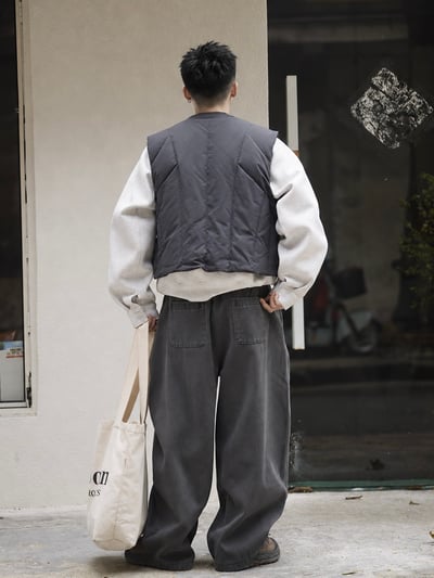 日系V領不規則解構羽絨馬甲男保暖白鴨絨坎肩休閒背心10