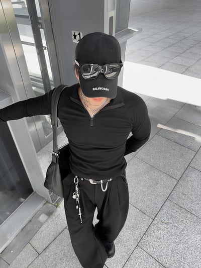 小高領半拉鍊斜袖滾邊袖合身長袖上衣6