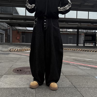 街頭金屬單寧牛仔寬褲2