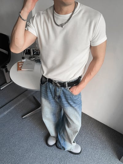 三本領車線素面緊繃合身短T13