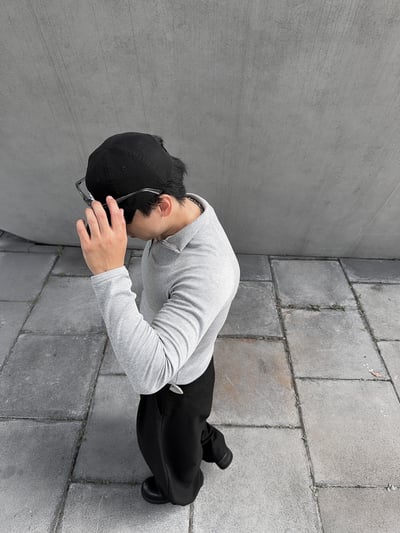 小高領半拉鍊斜袖滾邊袖合身長袖上衣15