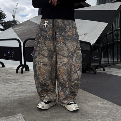 街頭樹枝迷彩寬版落地褲1