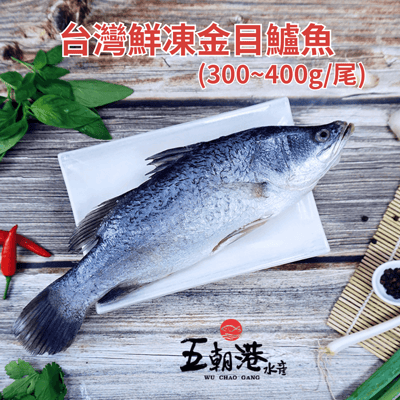 【五朝港水產】台灣鮮凍金目鱸魚(300~400g/尾)3