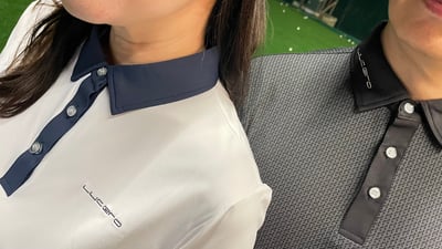 情侶款｜白底藍領 繡花LOGO-POLO衫短袖上衣-白（女）9