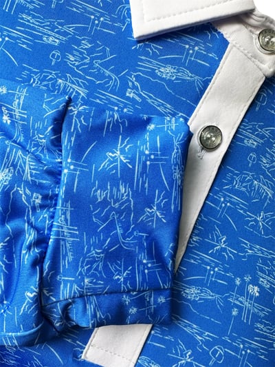 情侶款 | 棕梠樹圖案印花-POLO衫長袖上衣-深藍（男）6