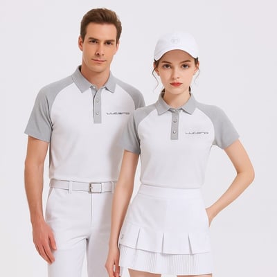 情侶款 | 灰袖拼接白色-POLO衫短袖上衣-灰袖（女）7