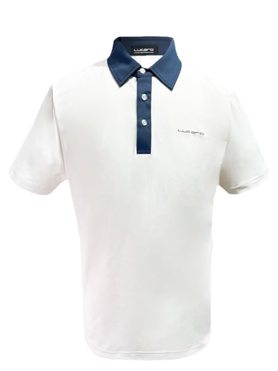 白底藍領繡花LOGO-POLO衫短袖上衣-白（男）1