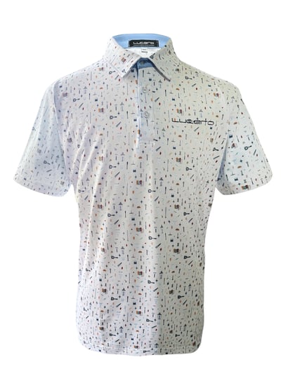 情侶款｜俏皮實驗室圖騰印花白底-POLO衫短袖上衣-水藍（男）1