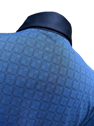 方格紋圖案印花-POLO衫短袖上衣-深藍（男）4