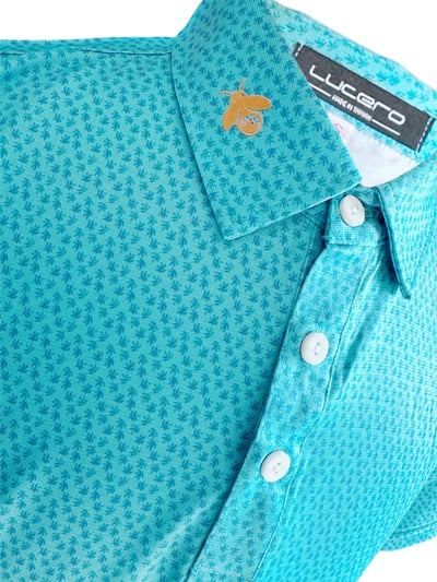 情侶款｜螢火蟲系列 湖水藍綠色 小楓葉印花短袖POLO衫-男4