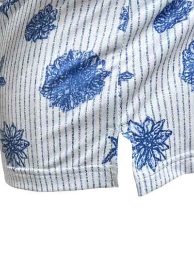 情侶款｜螢火蟲系列 直條紋手繪藍花 短袖POLO衫-男5