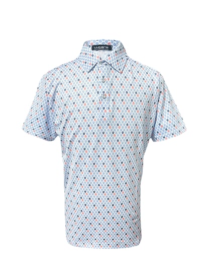 情侶款｜螢火蟲系列 藍與紅葉影跳躍印花 短袖POLO衫-男1