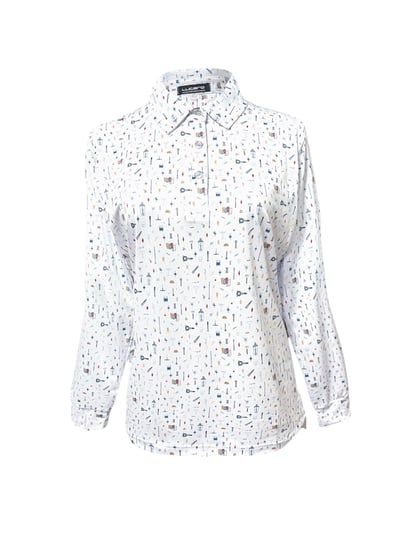 情侶款｜俏皮實驗室圖騰印花 長袖款-白底（女）1