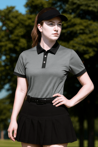 情侶款｜螢火蟲系列 灰色拼接黑 撞色 短袖POLO衫-女8