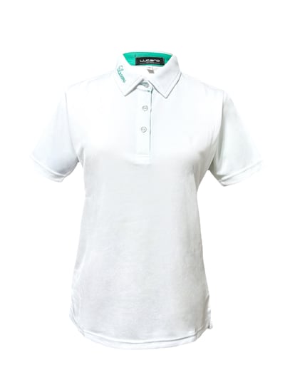 情侶款｜素面蜂巢紋 蒂芬妮綠 繡花短袖POLO-女1