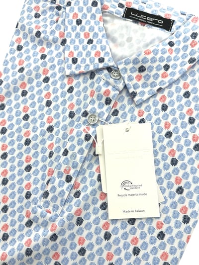 情侶款｜螢火蟲系列 藍與紅葉影跳躍印花 短袖POLO衫-男3