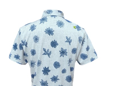 情侶款｜螢火蟲系列 直條紋手繪藍花 短袖POLO衫-女3