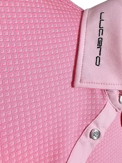 菱格紋印花粉草莓牛奶色-POLO衫短袖上衣-粉（女）5