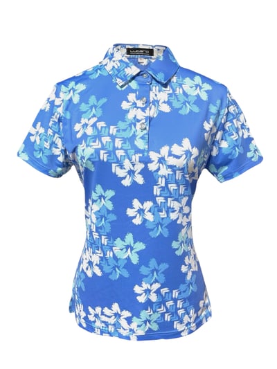 情侶款｜渡假感 夏威夷風印花-POLO衫短袖上衣-藍（女）1