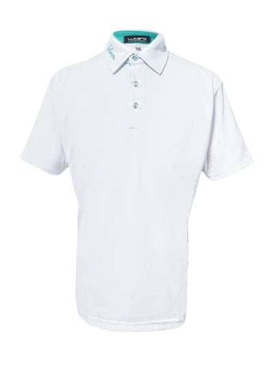 情侶款｜素面蜂巢紋 蒂芬妮綠 繡花短袖POLO-男1