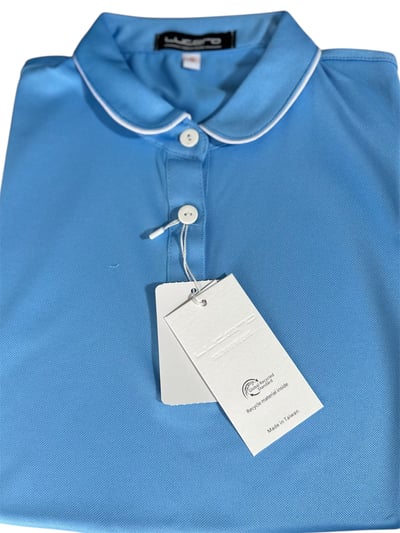 女款｜螢火蟲系列 滾邊白領 針織柔霧水彩藍色 短袖POLO衫-女3