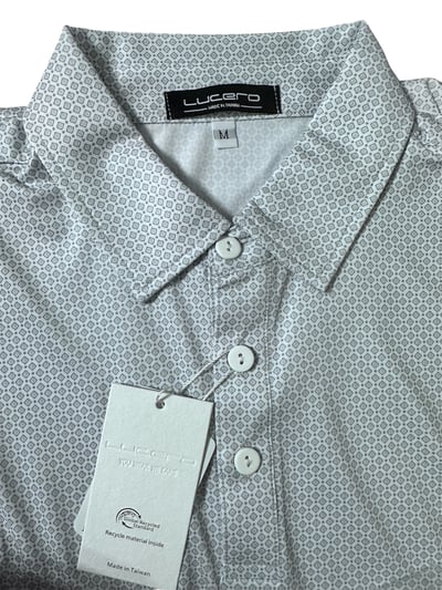 情侶款｜螢火蟲系列 淺霧綠幾何滿版小印花短袖POLO衫-男3