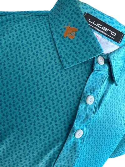 情侶款｜螢火蟲系列 湖水藍綠色 小楓葉印花短袖POLO衫-女5