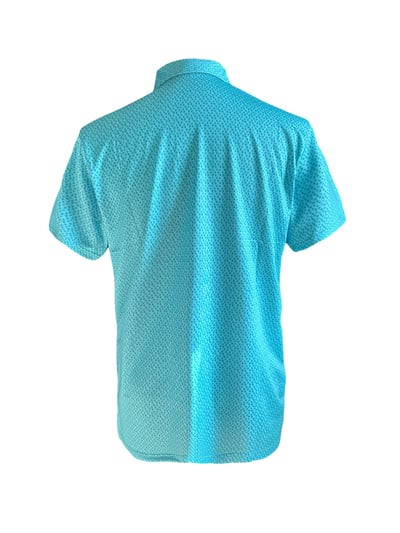 情侶款｜螢火蟲系列 湖水藍綠色 小楓葉印花短袖POLO衫-男2