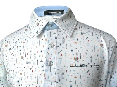 情侶款｜俏皮實驗室圖騰印花白底-POLO衫短袖上衣-水藍（男）3