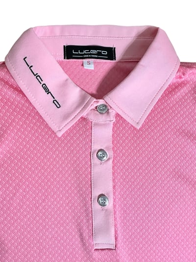 菱格紋印花粉草莓牛奶色-POLO衫短袖上衣-粉（女）6