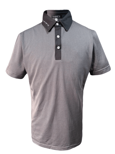 小格紋圖案-領口繡花POLO衫短袖上衣-灰（男）1