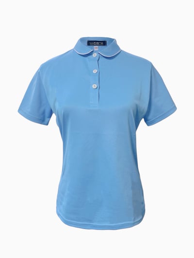 女款｜螢火蟲系列 滾邊白領 針織柔霧水彩藍色 短袖POLO衫-女1