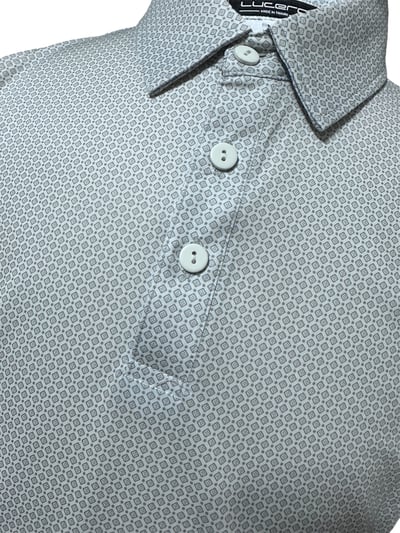 情侶款｜螢火蟲系列 淺霧綠幾何滿版小印花短袖POLO衫-女3