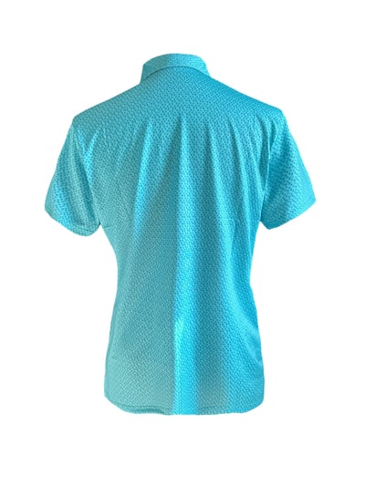 情侶款｜螢火蟲系列 湖水藍綠色 小楓葉印花短袖POLO衫-女3