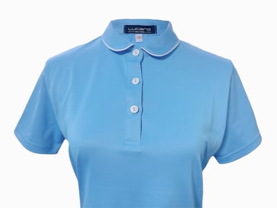 女款｜螢火蟲系列 滾邊白領 針織柔霧水彩藍色 短袖POLO衫-女4