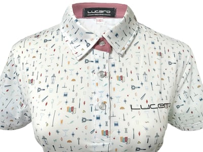 情侶款｜俏皮實驗室圖騰印花白底-POLO衫短袖上衣-乾燥玫瑰粉（女）3