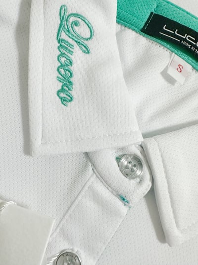 情侶款｜素面蜂巢紋 蒂芬妮綠 繡花短袖POLO-女5